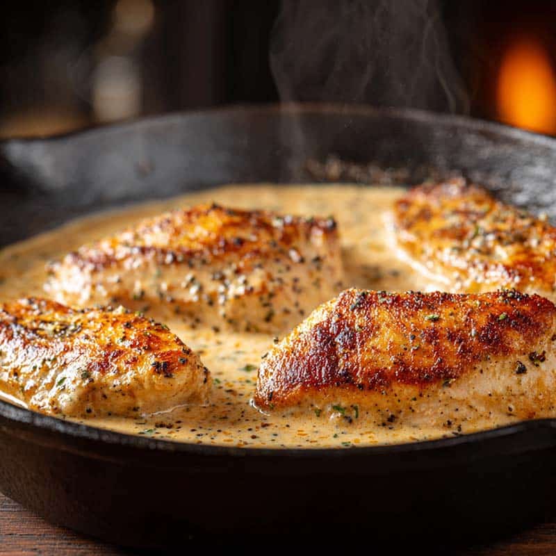 cooking creamy garlic sauce for chicken