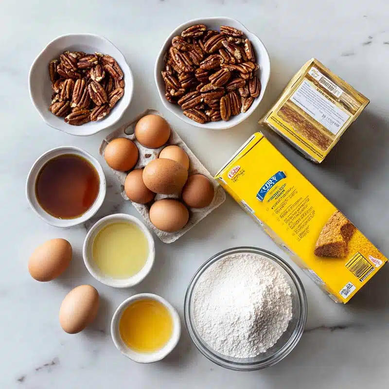 Ingredients for pecan pie dump cake