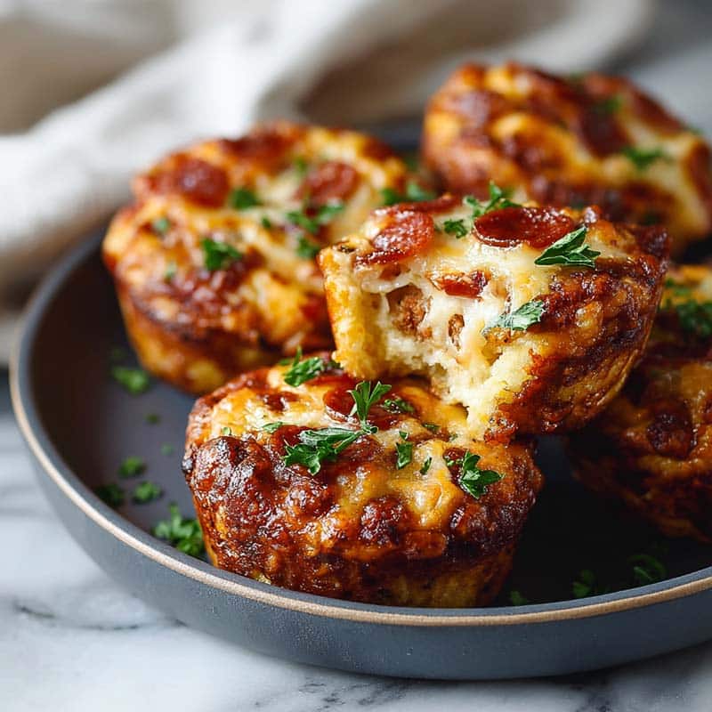 Served keto carnivore pizza muffins on plate