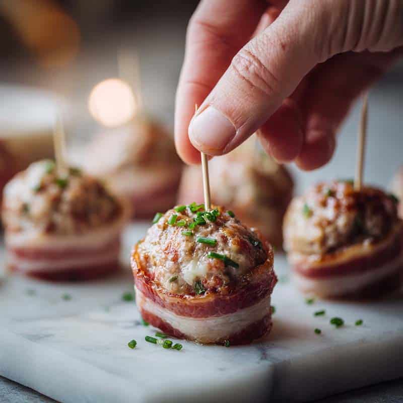 Wrapping BBQ bacon bombs before cooking