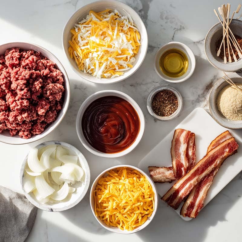 Ingredients for Cheddar-Stuffed BBQ Bacon Bombs