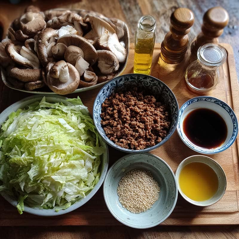 Ingredients for Chinese ground beef and cabbage stir-fry