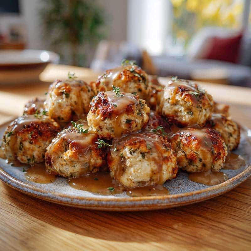 Turkey stuffing balls served with gravy