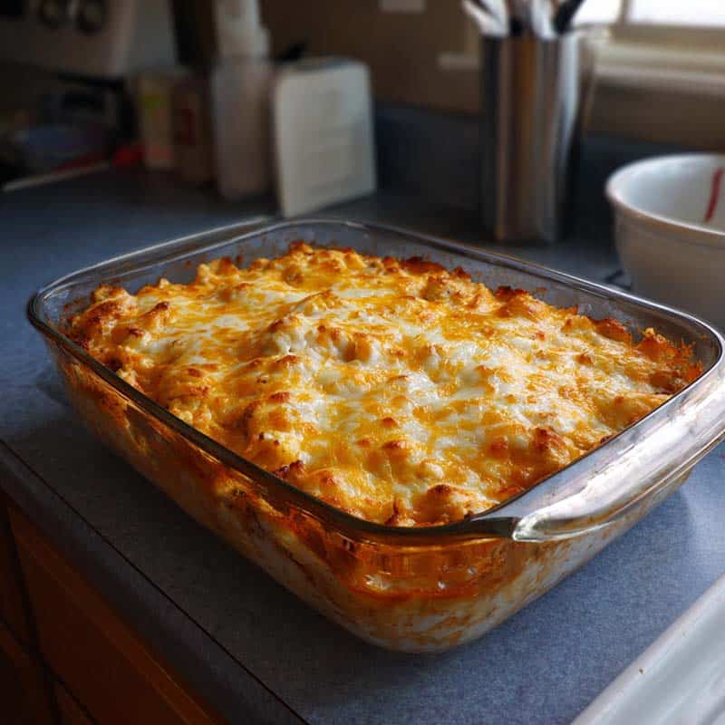 mexican white trash casserole in modern kitchen