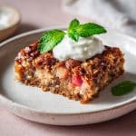 Sliced rhubarb dream bars ready to eat