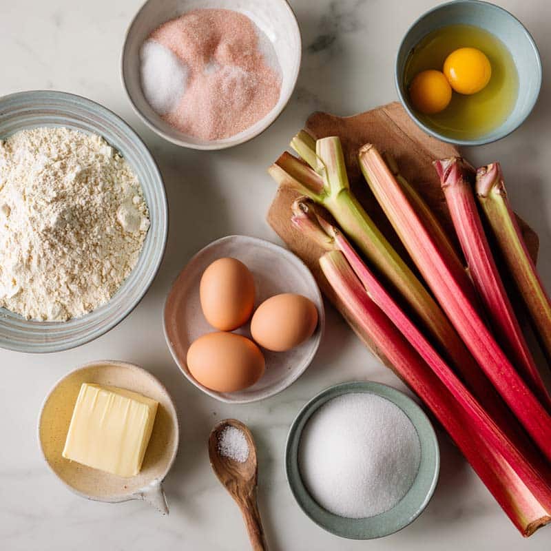 Ingredients for rhubarb dream bars